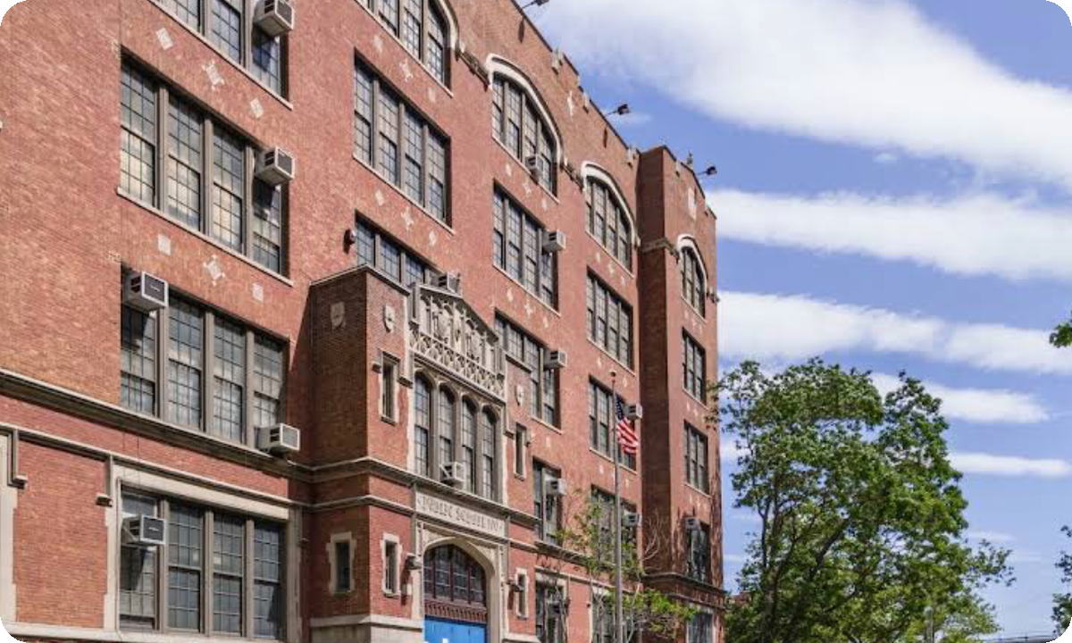 Exterior of the 370K at PS 100 school building